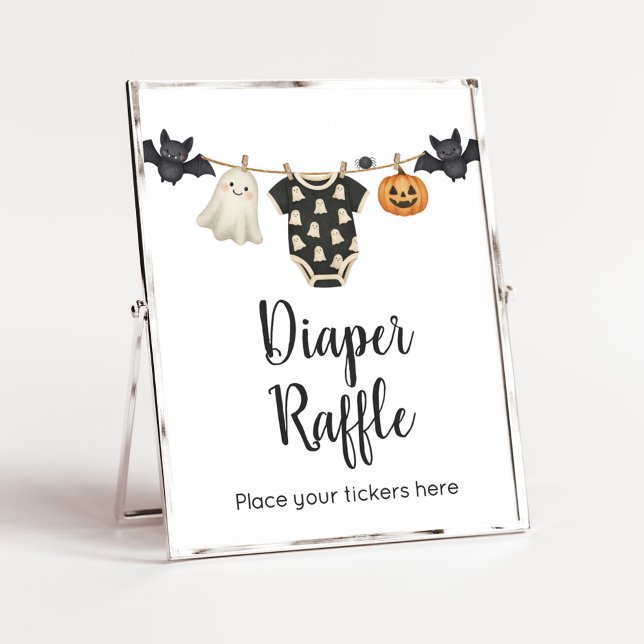 Póster Little Boo Clothesline Baby Diaper Raffle Rótulo (Halloween Little Boo Clothesline Baby Shower Sign)