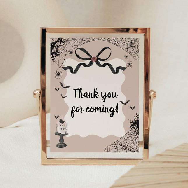 Póster Little Boo Gothic Baby Shower Gracias Rótulo (Black Bow Little Boo Halloween Gothic Baby Shower Sign)