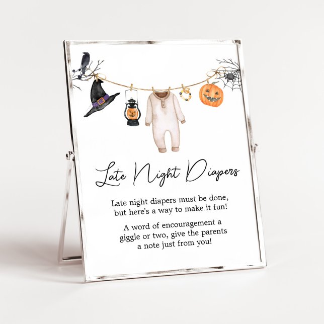 Póster Little Boo Halloween Late Night Diapers (Halloween Baby Clothes Baby Shower Late Night Diapers Sign)