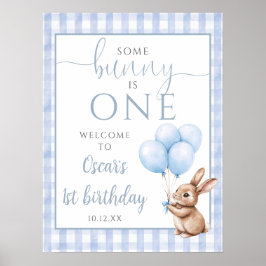 Póster Little Bunny Blue 1st Birthday Welcome Sign
