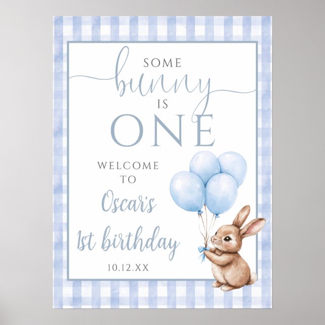 Póster Little Bunny Blue 1st Birthday Welcome Sign (Frente)