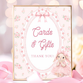 Póster Little Bunny Bow Baby Shower Cards and Gifts