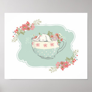 Póster Little Bunny in a Teacup Nursery Art