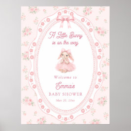Póster Little Bunny On The Way Girl Baby Shower Welcome