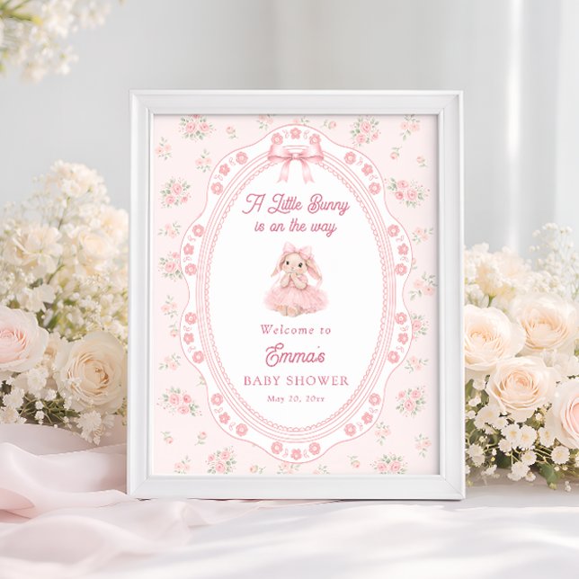 Póster Little Bunny On The Way Girl Baby Shower Welcome (Subido por el creador)