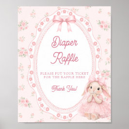 Póster Little Bunny Pink Bow Baby Shower Diaper Raffle