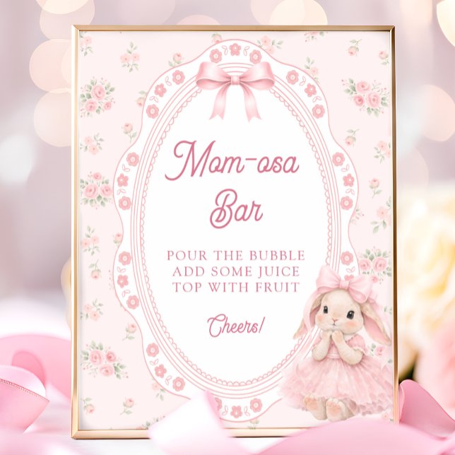 Póster Little Bunny Pink Bow Baby Shower Mom-osa Bar (Subido por el creador)