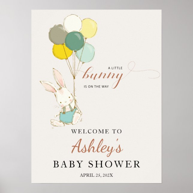 Póster Little Bunny Welcome Baby Shower (Frente)