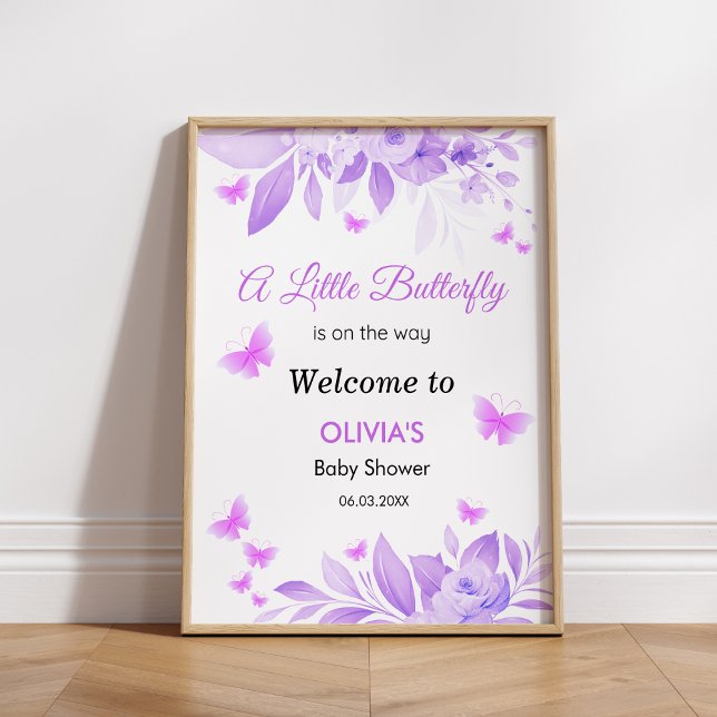 Póster Little Butterfly da la bienvenida a Baby Shower (A Little Butterfly is on the Way Baby Shower Welcome Sign   )