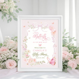 Póster Little Butterfly Floral Girl Baby Shower Welcome