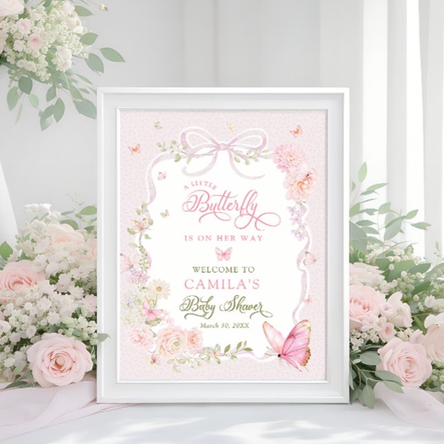 Póster Little Butterfly Floral Girl Baby Shower Welcome  (Subido por el creador)