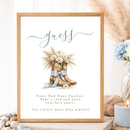 Póster Little Cowboy Boots Bow Baby Shower Guess How Many