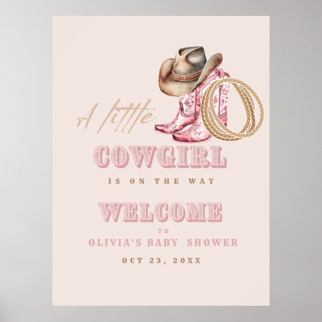Póster  Little Cowgirl Baby Shower Party Welcome  (Frente)