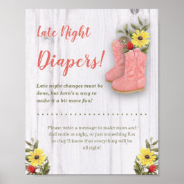 Póster Little Cowgirl Bootie Baby Shower Sign