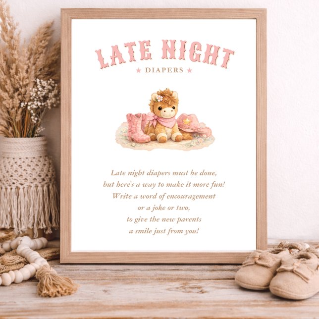Póster Little Cowgirl Pink Baby Shower Late Night Diapers (Subido por el creador)