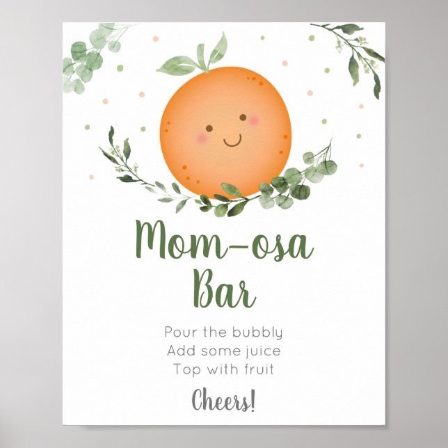 Póster Little Cutie Greenery Baby Shower Mom-osa Bar (Frente)