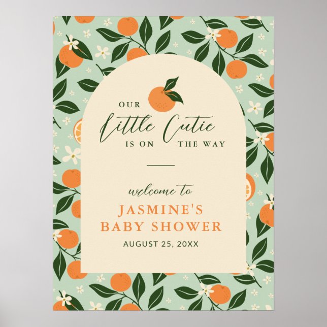 Póster Little Cutie Orange Citrus Baby Shower Welcome (Frente)