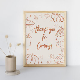 Póster Little Cutie Pie Fall Baby Shower Thank you Sign