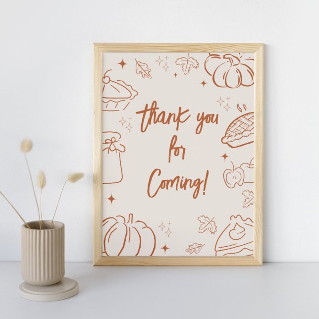 Póster Little Cutie Pie Fall Baby Shower Thank you Sign (Little Cutie Pie Baby Shower Thank you for Coming Sign )