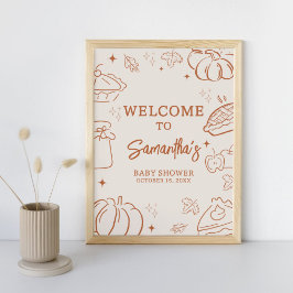 Póster Little Cutie Pie Fall Baby Shower Welcome Sign