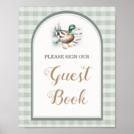 Póster Little Duckling Gingham Baby Shower Guest Book