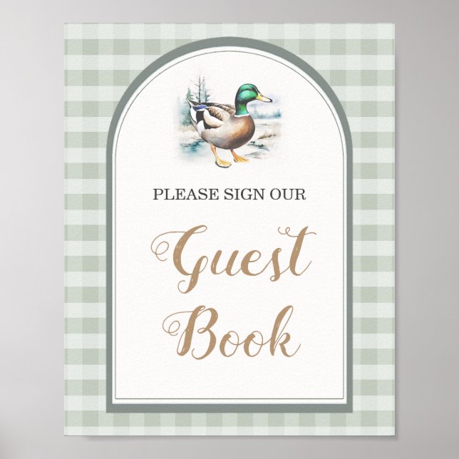 Póster Little Duckling Gingham Baby Shower Guest Book (Frente)