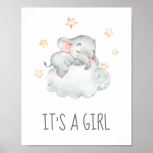 Póster Little Elephant Baby Shower It's a Girl Sign