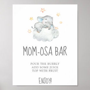 Póster Little Elephant Boy Baby Shower Mom-osa Bar Rótulo