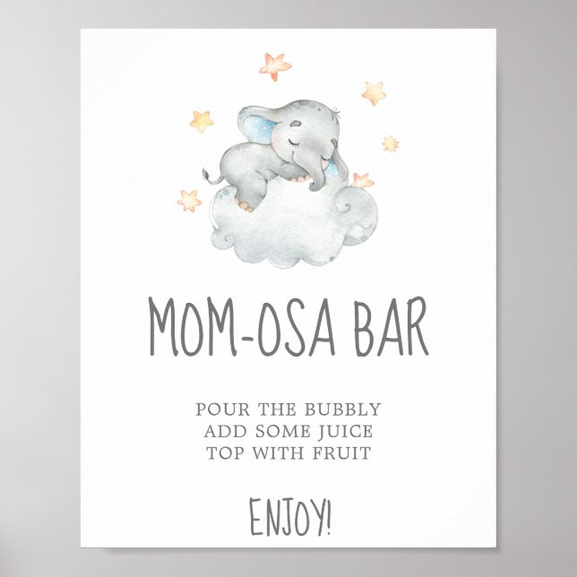 Póster Little Elephant Boy Baby Shower Mom-osa Bar Rótulo (Frente)