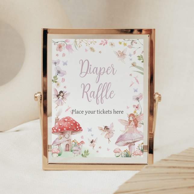 Póster Little Fairy Whimsical Baby Shower Diaper Raffle (Whimsical Little Fairy Baby Shower Diaper Raffle Sign)