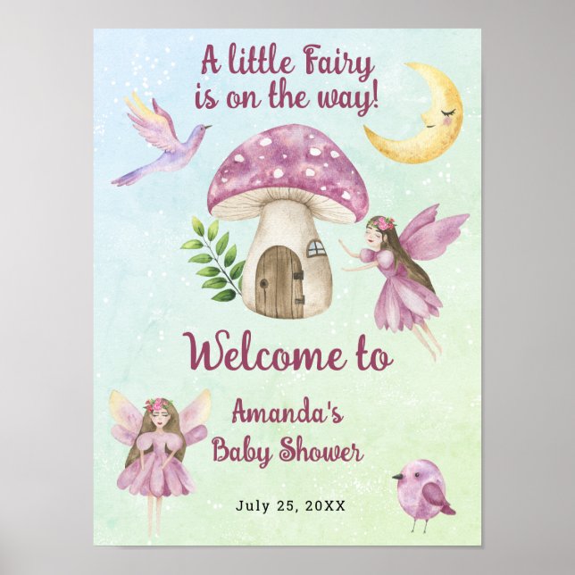 Póster Little Fairy Whimsical Baby Shower Welcome (Frente)