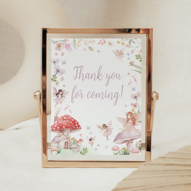 Póster Little Fairy Whimsical Gracias por venir (Whimsical Little Fairy Baby Shower Thank you for Coming Sign)