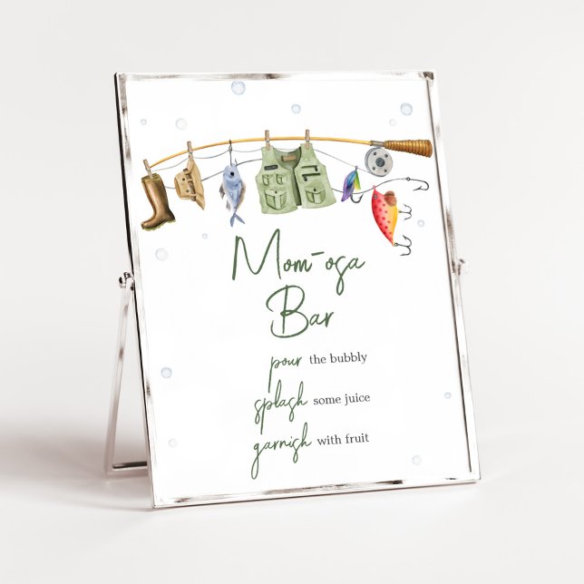 Póster Little Fisher Baby Shower Mom Osa Bar (Boho Fisherman Baby Shower Mom Osa Bar Sign)