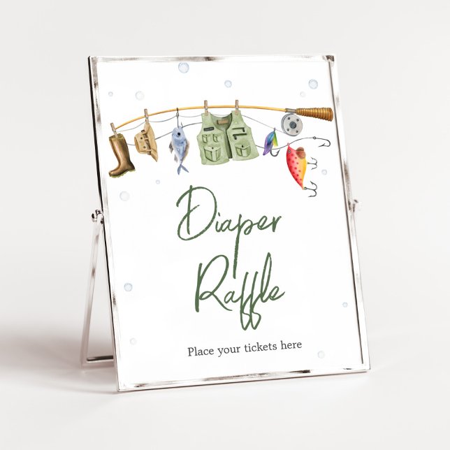 Póster Little Fisherman Baby Shower Diaper Raffle (Boho Fisherman Baby Shower Diaper Raffle Sign)
