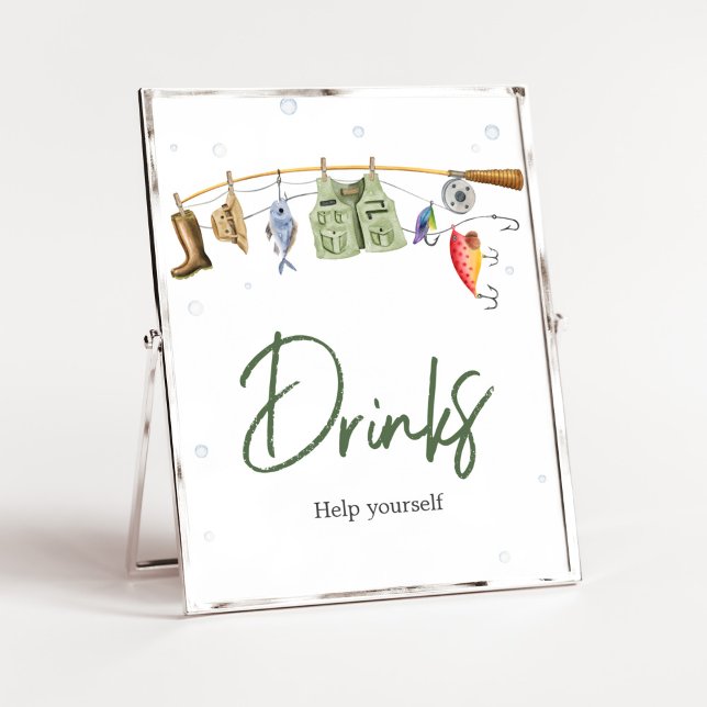 Póster Little Fisherman Baby Shower Drinks (Boho Fisherman Baby Shower Drinks Sign)