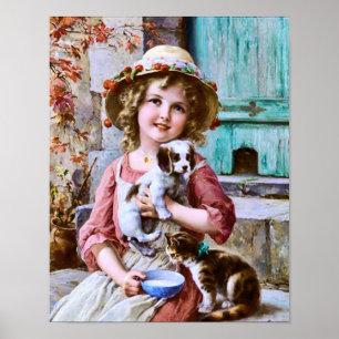 Póster Little Girl with Pets by Emile Vernon