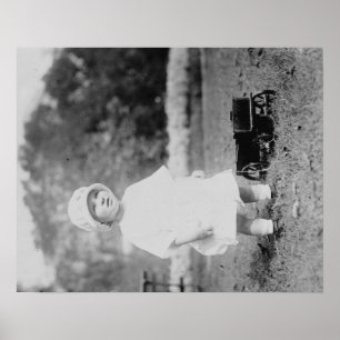 Póster Little Girl with Toy Wagon Photograph