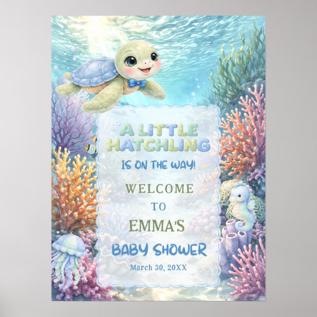 Póster Little Hatchling Sea Turtle Baby Shower Welcome (Frente)