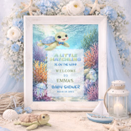 Póster Little Hatchling Sea Turtle Baby Shower Welcome