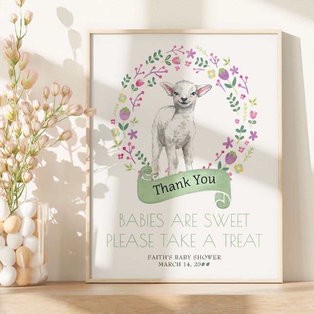Póster Little Lamb Spring Baby Shower Favor Table Poster (Spring Lamb Favor Table Sign from my Little Bunny & Little Lamb Baby Shower collection)