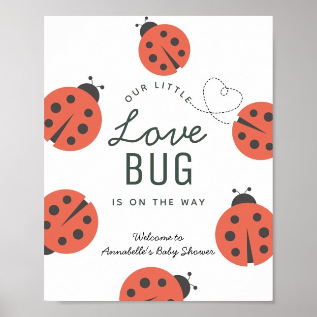 Póster Little Love Bug Ladybug Baby Shower Welcome (Frente)
