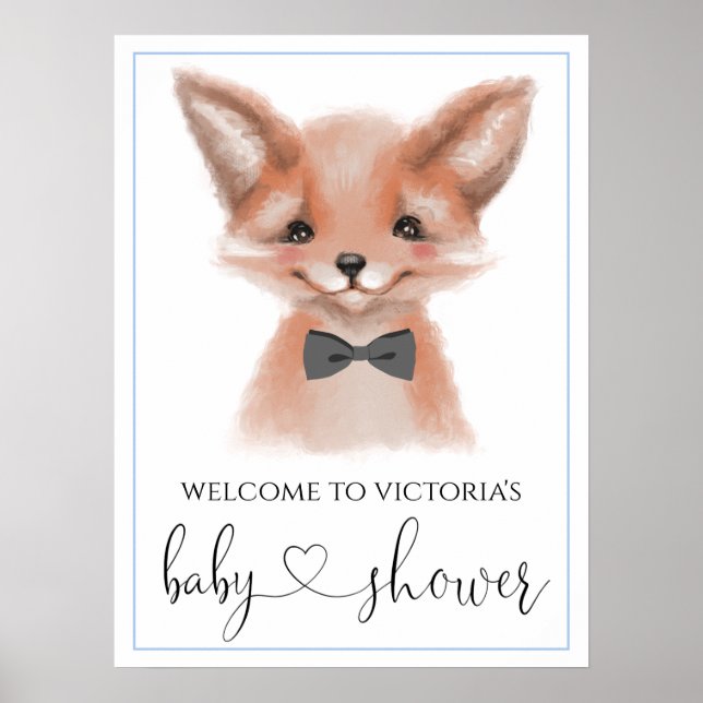 Póster Little Man Woodland Fox Boy Baby Shower Rótulos (Frente)