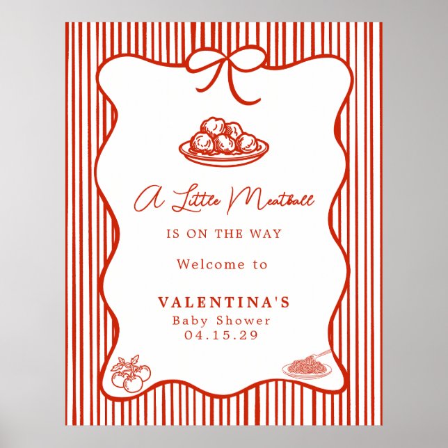 Póster Little Meatball Italian Theme Baby Shower  (Frente)