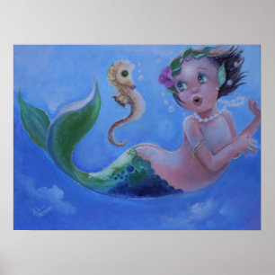 Póster Little Mermaid and Seahorse
