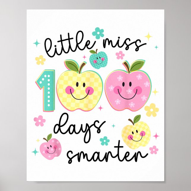 Póster Little Miss 100 Days Smarter Kids Girls 100th Day  (Frente)