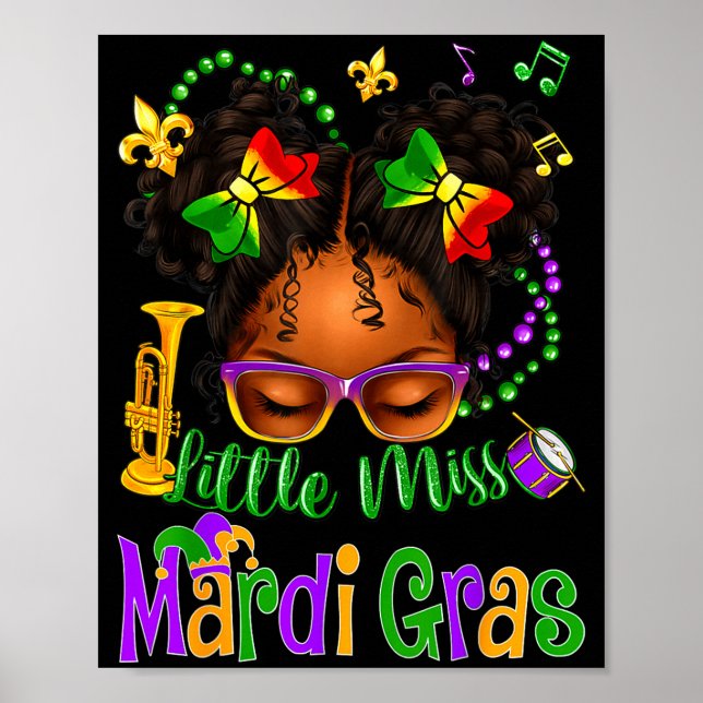 Póster Little Miss Mardi Gras Bow Girls Kids New Orleans  (Frente)