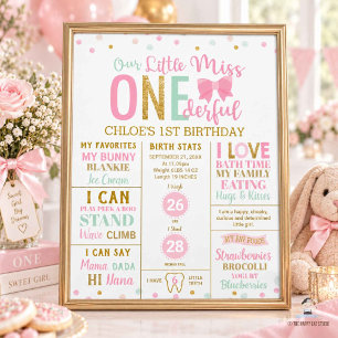 Póster Little Miss Onederful Rosa Estadísticas de Nacimie