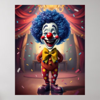 Póster Little Nice Rocky Clocky Clown with Blue Hair