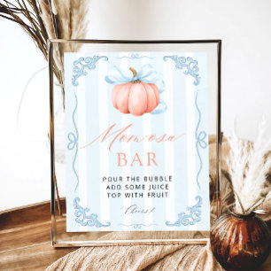 Póster Little Pumpkin Blue Bow Baby Shower Mom-osa Bar