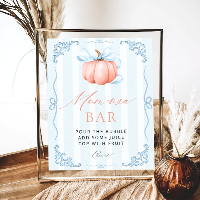 Póster Little Pumpkin Blue Bow Baby Shower Mom-osa Bar (Subido por el creador)